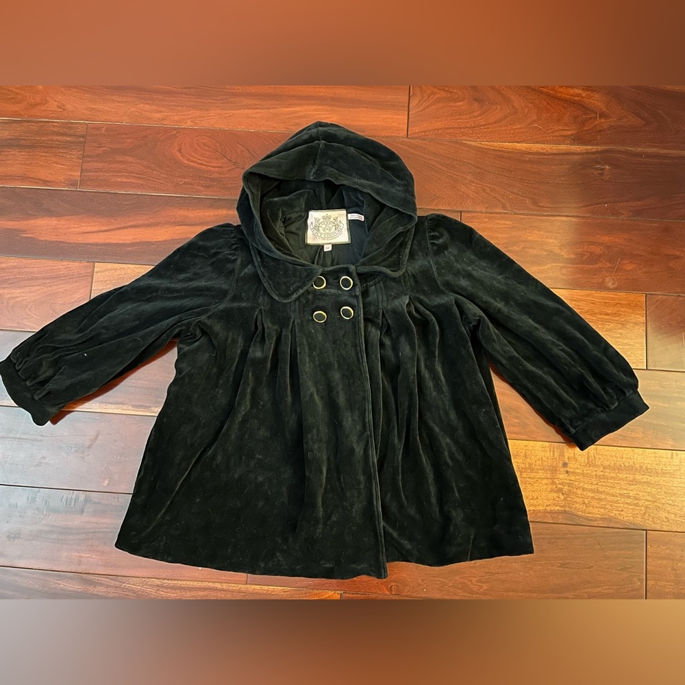 VTG Ladies Juicy Couture Black Velvet Cardigan Hoodie Jacket Sz M Made in USA